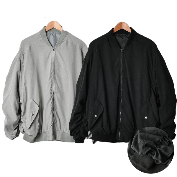 남자 간절기 소매 셔링 오버핏 항공 점퍼 블랙 그레이 옷 자켓  2컬러 5631_1310